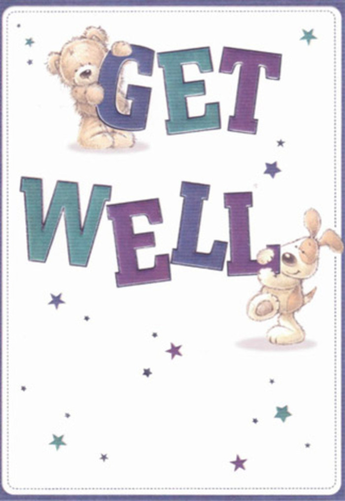 There's a gentle reassurance in this get well card, so artfully illustrated with a friendly teddy bear and a jaunty puppy, both thoughtfully positioned to cradle the large, lush letters that spell 'Get Well.' Their playful energy animates the scene, matched by a scattering of star motifs in violet and blue-like tiny wishes floating over the rooftops of Ardleigh Green. The textured fur of the bear and the puppy's velvet ears seem almost tangible, much like the comforting touch of a fresh bouquet delivered from Ardleigh Green Florist. Shades of indigo and teal provide the typography with a grounded confidence, offering a visual anchor of hope and care. It's a composition that combines innocence with a mature understanding of encouragement-much as we arrange each floral piece to brighten and soothe. Imagine giving this card alongside a hand-crafted bouquet nearby Ardleigh Green Road; together, their goodwill and artistry uplift spirits and deliver heartfelt warmth in times of need.